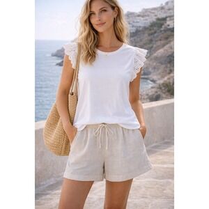 Lauren Ralph Lauren Top Womens White XL Eyelet Flutter Sleeve Cottagecore Boho